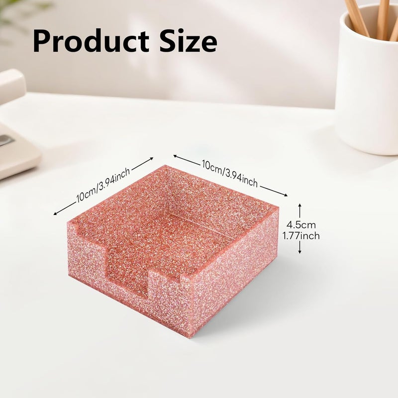 Luminzo Light Pink Sparkling Sticky Note Holder, Glitter Acrylic Organizer, 3.94 x 3.94 in Multi-Use Tray for Office, School & Home Desk - Image 2